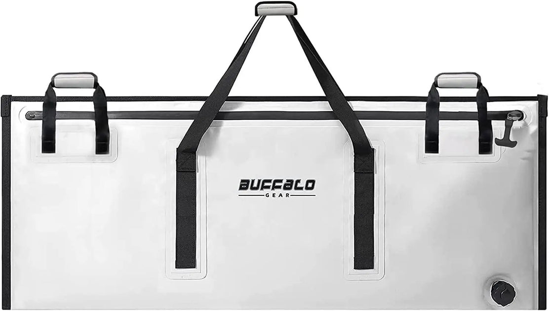 Buffalo Gear Insulated Fish Cooler Bag - Large Portable Waterproof Fish Bag  for Ice-Cold Fish - Keeps Fish Fresh More Than 24 Hours - Grey