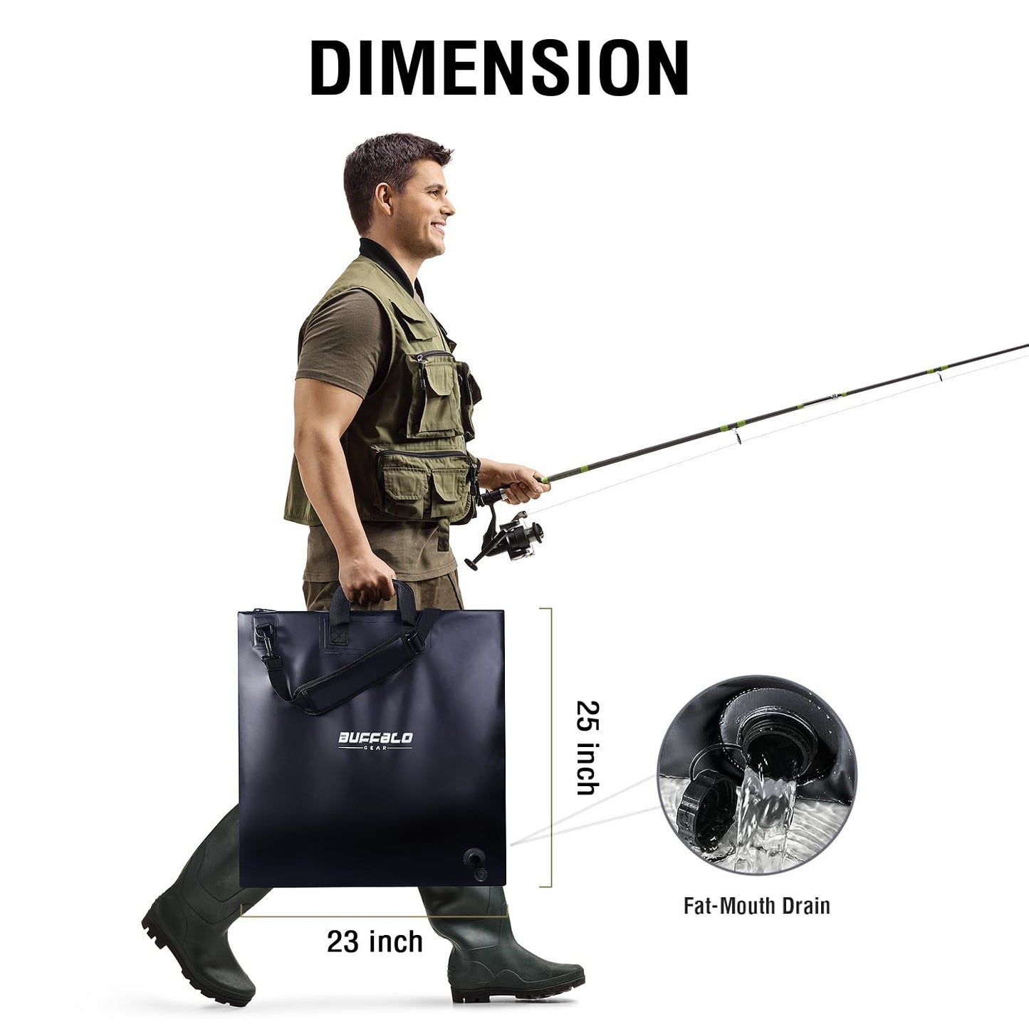 25x23'' Tournament Weigh In Black Fishing Bag with Waterproof Zipper