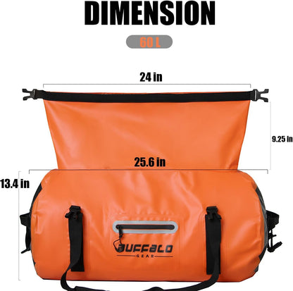 60L Waterproof Duffel Bag, Heavy Duty Dry Bag for Travelling - Buffalo Gear 