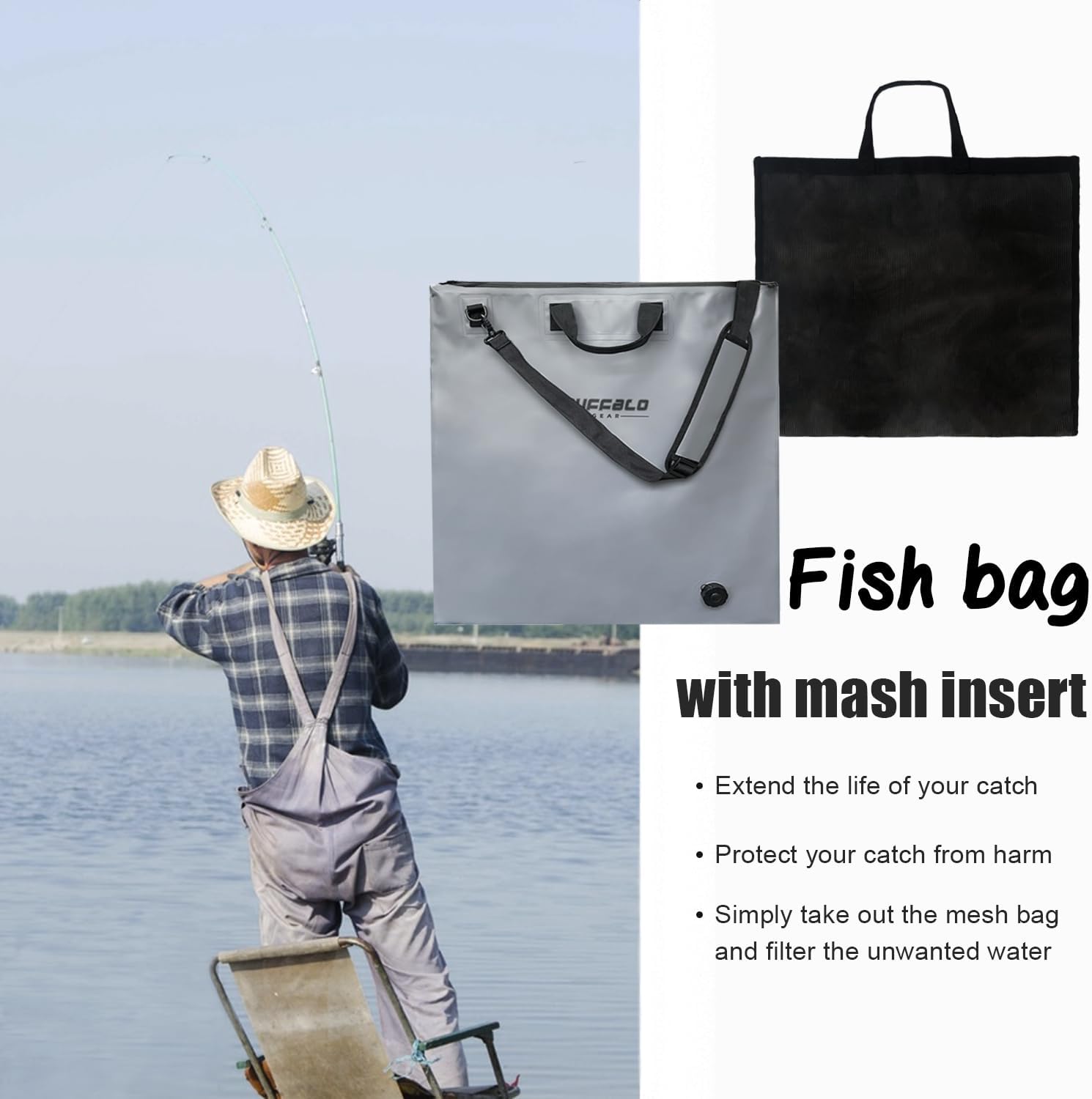 24x25'' Fish Tournament Weigh in Bag with Separate Mesh Insert - Buffalo Gear 