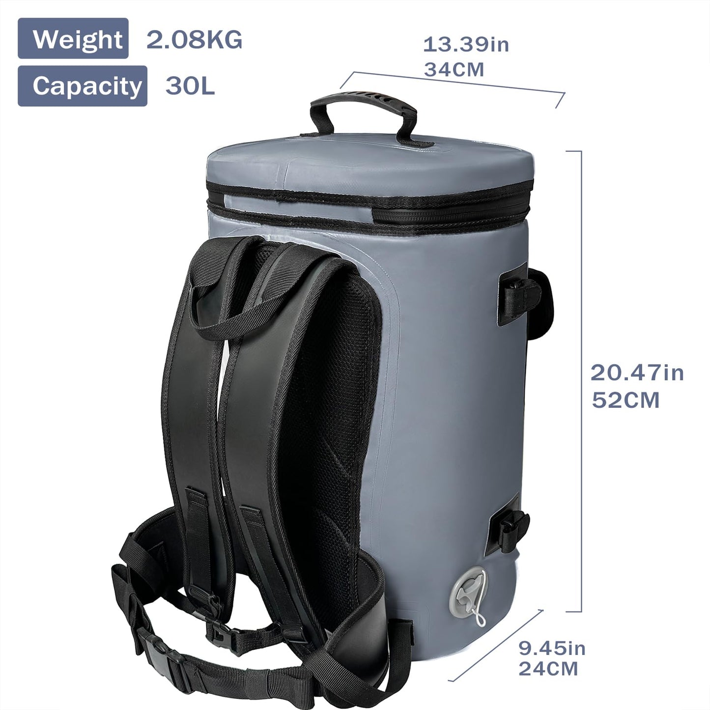 30L Insulated Fish Cooler Backpack, Waterproof Kill Backpack with Drain Plug